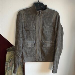 Marrakech Cotton/Linen Textured‎ Brown Bomber Jacket M EUC